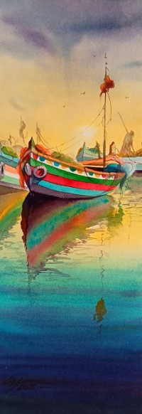 Shaima Umer, 10 x 22 Inchs, Watercolor on Paper, Seascape Painting, AC-SHA-077 Shaima Umer, 10 x 22 Inchs, Watercolor on Paper, Seascape Painting, AC-SHA-077